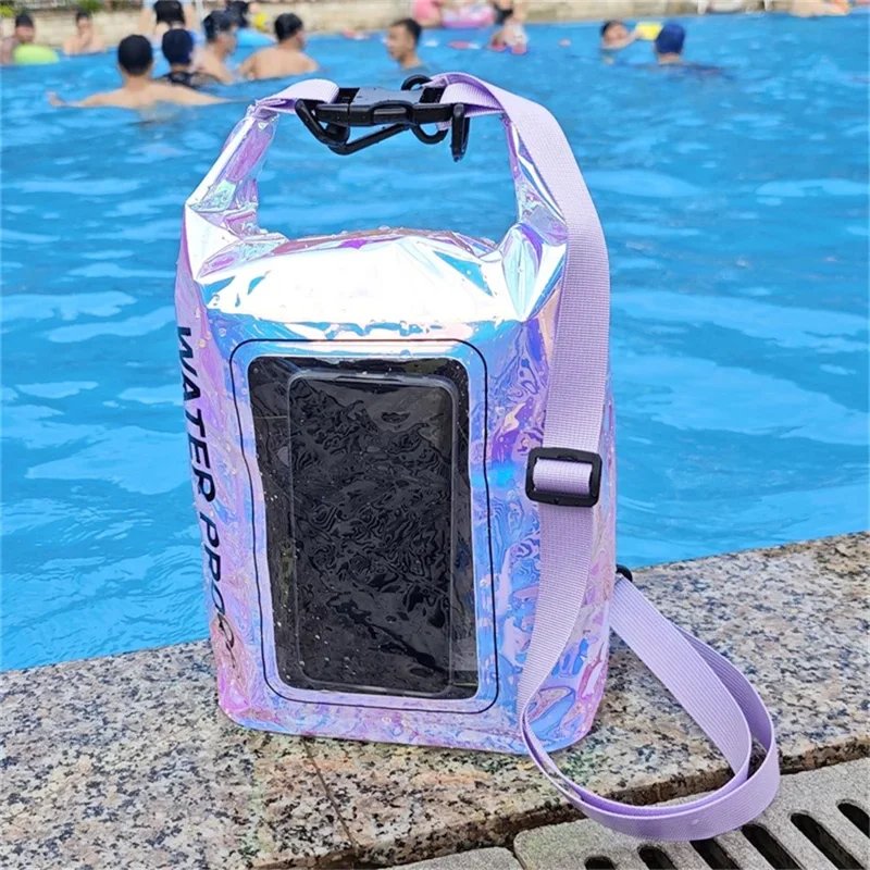 Bolsa Seca Impermeável Colorida de 5L para Celular com Tela Sensível ao Toque - Bolsa Transversal para Praia e Natação em PVC 500D