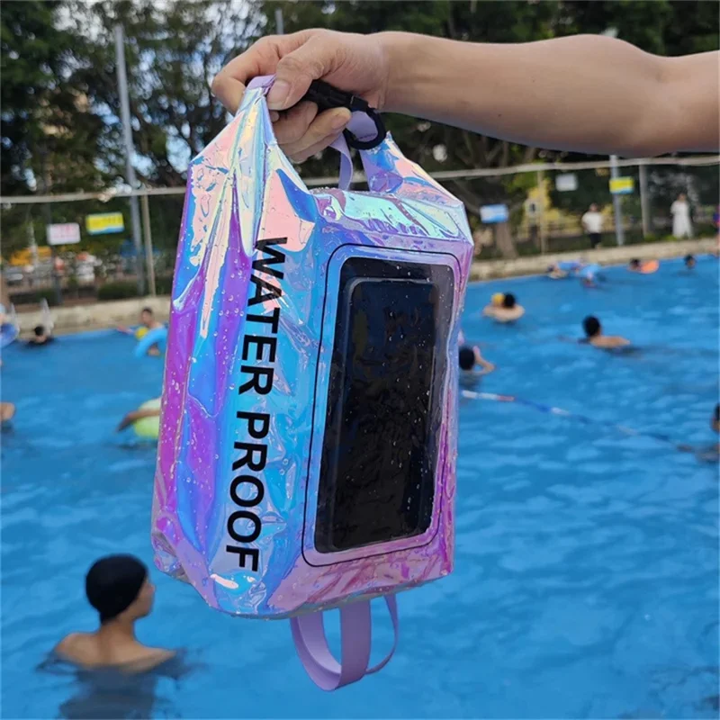 Bolsa Seca Impermeável Colorida de 5L para Celular com Tela Sensível ao Toque - Bolsa Transversal para Praia e Natação em PVC 500D