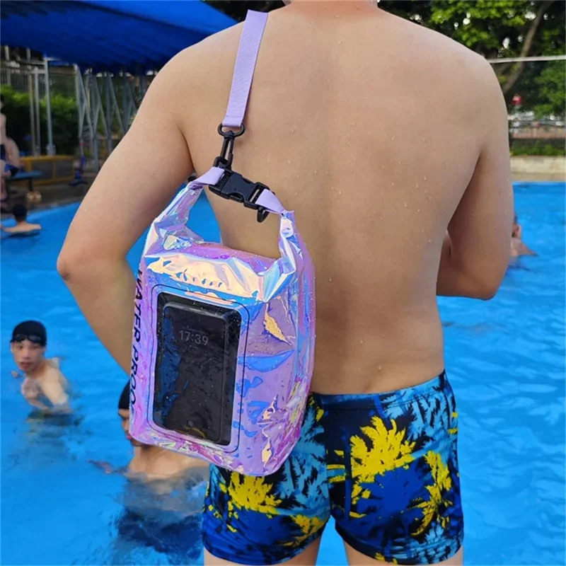 Bolsa Seca Impermeável Colorida de 5L para Celular com Tela Sensível ao Toque - Bolsa Transversal para Praia e Natação em PVC 500D