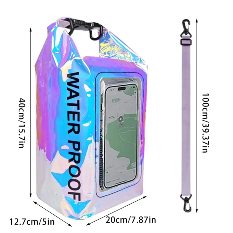 Bolsa Seca Impermeável Colorida de 5L para Celular com Tela Sensível ao Toque - Bolsa Transversal para Praia e Natação em PVC 500D
