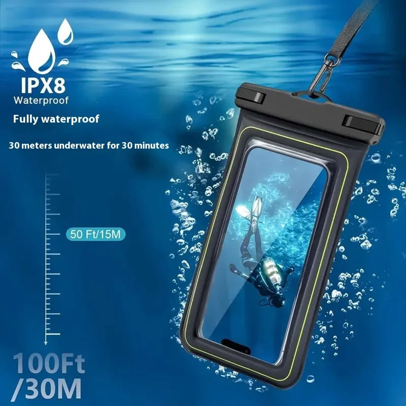 Funda Impermeable IPX8 para Teléfono de 7,5 Pulgadas con Pantalla Táctil PVC Flotante para Natación, Buceo y Surf - Azul