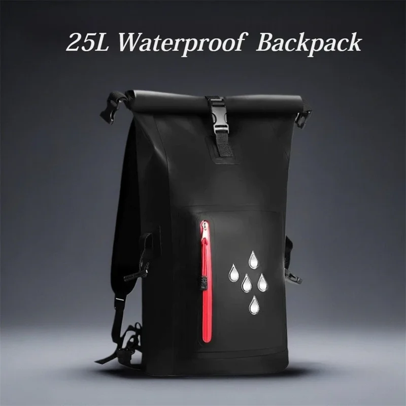 Bolsa Impermeable Enrollable PVC para Exteriores de 25L - Gran Capacidad para Nadar y Deriva - Negro