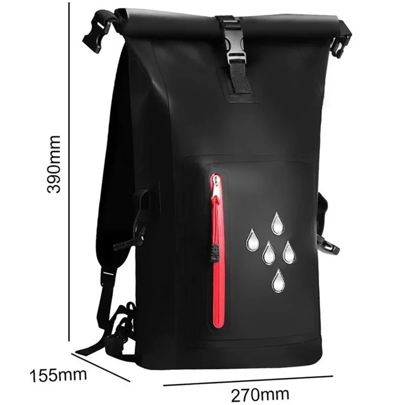 Bolsa Impermeable Enrollable PVC para Exteriores de 25L - Gran Capacidad para Nadar y Deriva - Negro