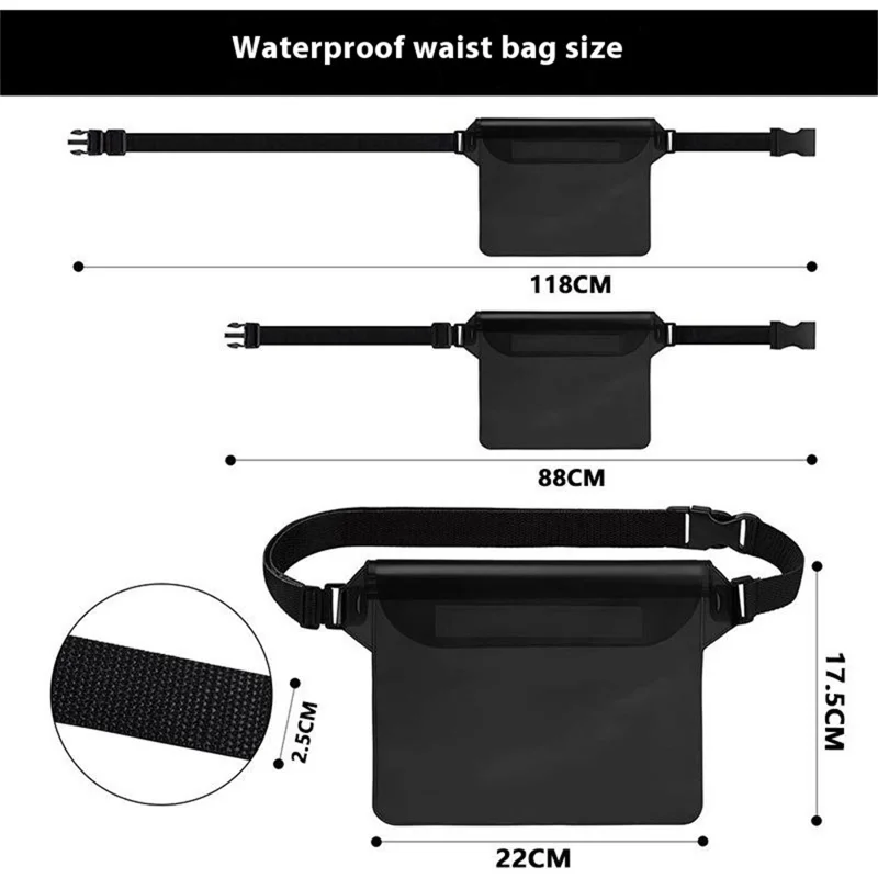 Bolsa de Cintura Impermeável IP68 com Tela Sensível ao Toque para Armazenamento de Telefone - Preto para Natação, Mergulho e Pesca
