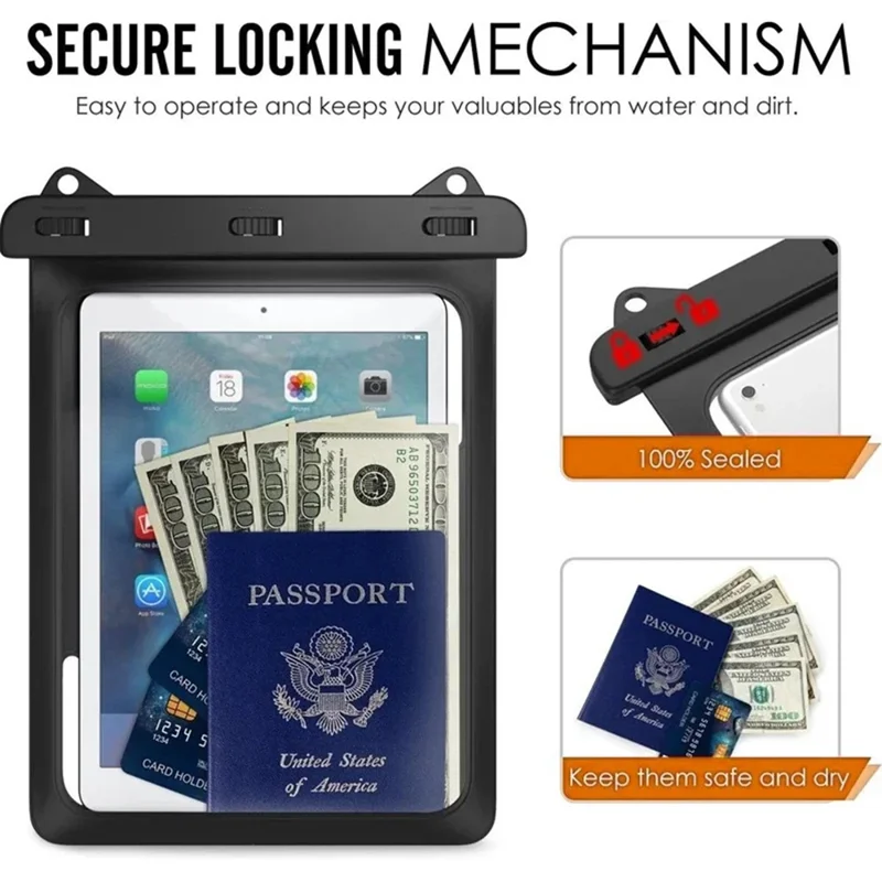 Outdoor Beach Tablet PVC Waterproof Pouch 12 Inch Tablets Universal Diving Protection Storage Bag - Black