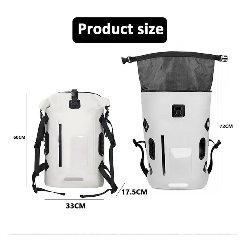 30L Wasserdichter Outdoor-Rucksack für Radfahren, Camping und Wassersport - Große Kapazität, Reflektierend, 500D PVC Dry Bag - Weiß