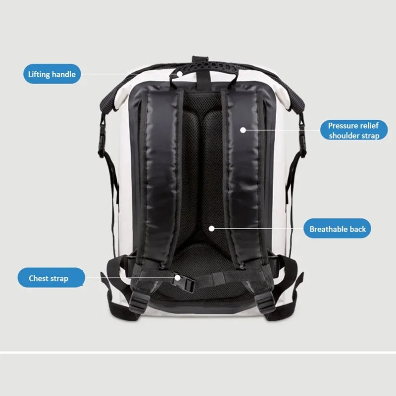 30L Wasserdichter Outdoor-Rucksack für Radfahren, Camping und Wassersport - Große Kapazität, Reflektierend, 500D PVC Dry Bag - Weiß