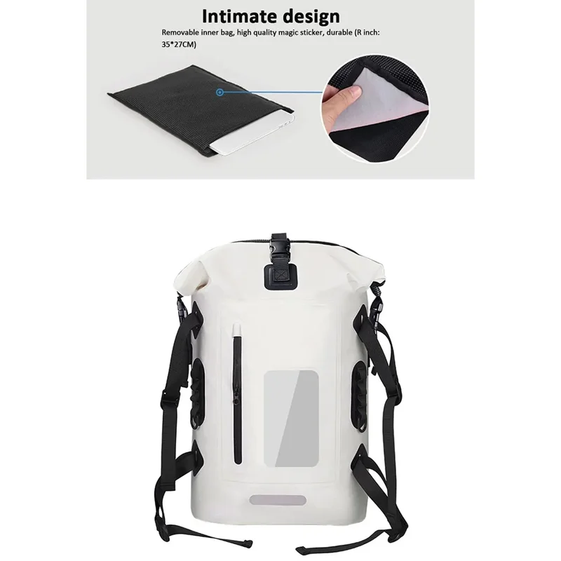30L Wasserdichter Outdoor-Rucksack für Radfahren, Camping und Wassersport - Große Kapazität, Reflektierend, 500D PVC Dry Bag - Weiß