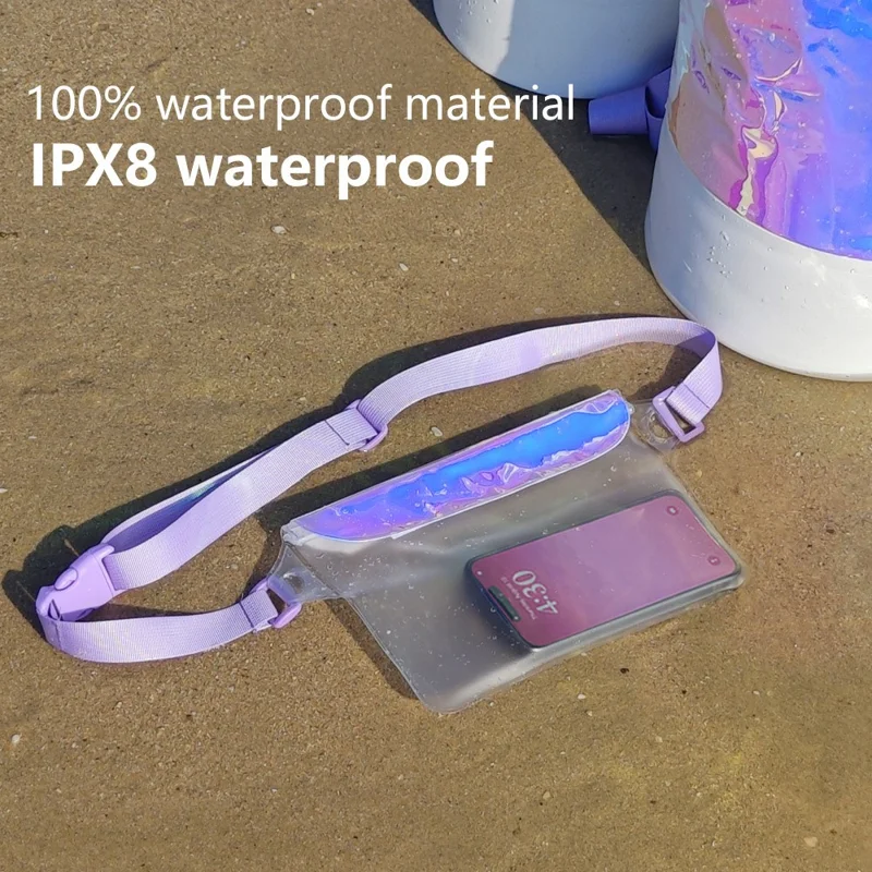 Color Lid Design Outdoor PVC Waterproof Phone Pouch Swimming Beach Fashion Crossbody Waist Bag, 22x17.5cm