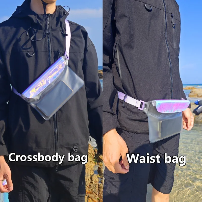 Color Lid Design Outdoor PVC Waterproof Phone Pouch Swimming Beach Fashion Crossbody Waist Bag, 22x17.5cm