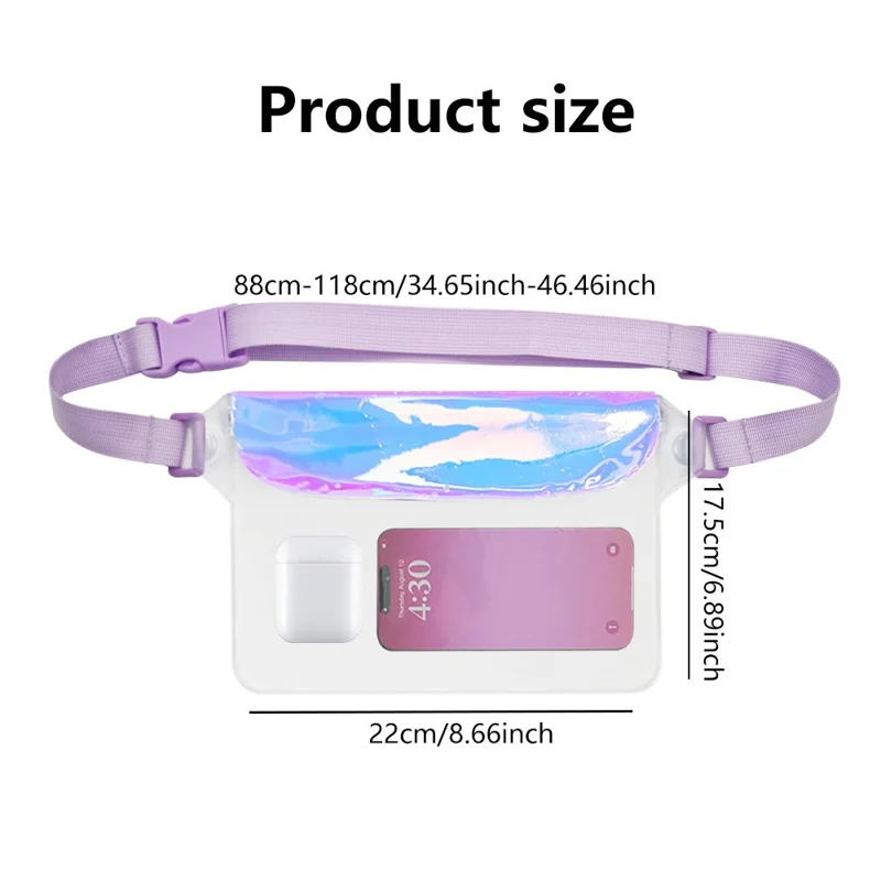 Color Lid Design Outdoor PVC Waterproof Phone Pouch Swimming Beach Fashion Crossbody Waist Bag, 22x17.5cm