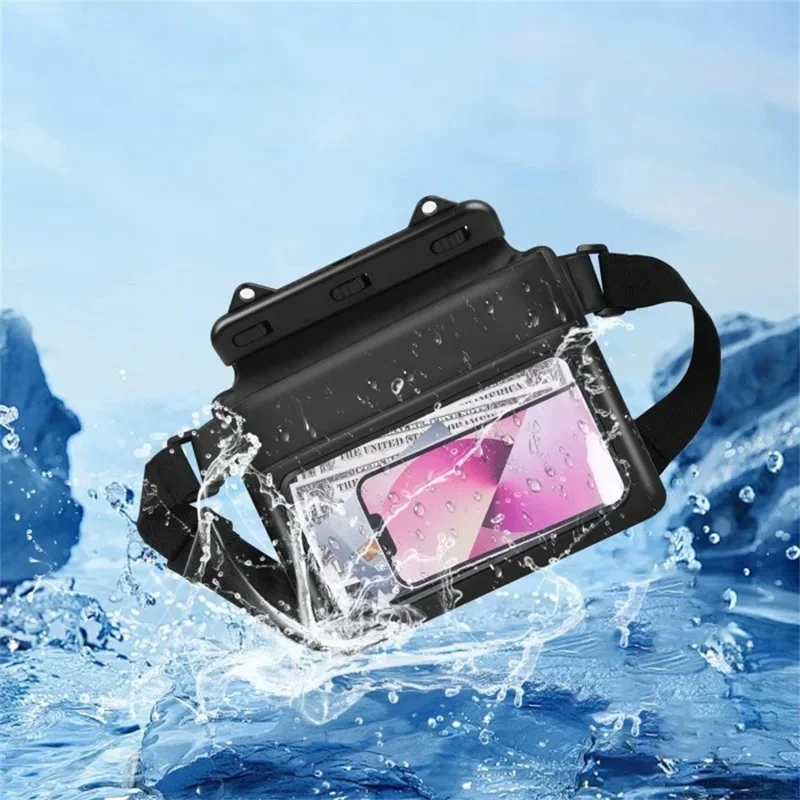 Borsa impermeabile PVC per vita con spugna, per spiaggia, nuoto e pesca, custodia asciutta per telefono, 24,5x18,5 cm - Nero