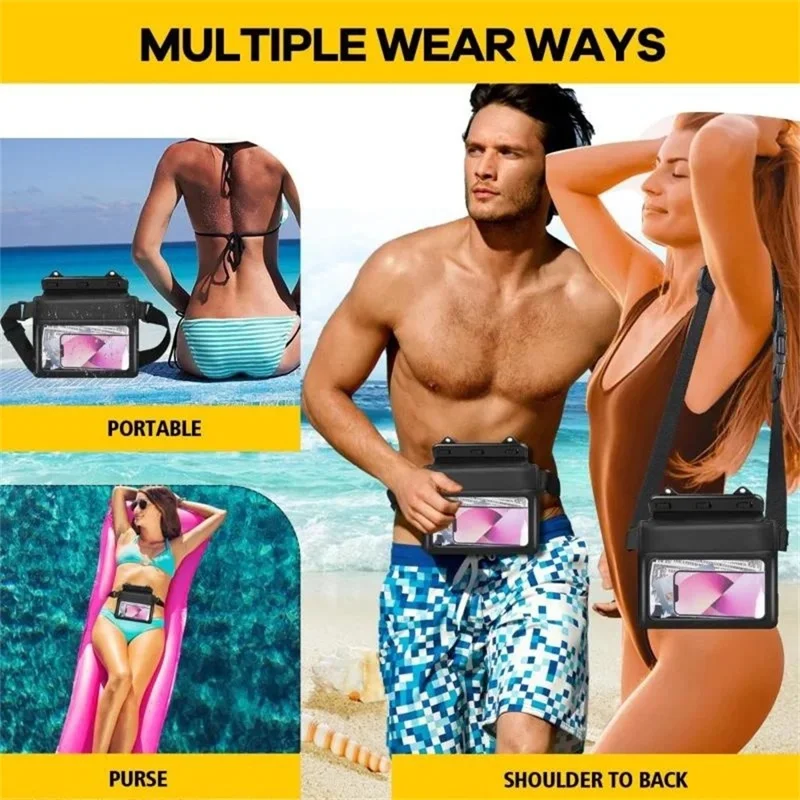 Borsa impermeabile PVC per vita con spugna, per spiaggia, nuoto e pesca, custodia asciutta per telefono, 24,5x18,5 cm - Nero