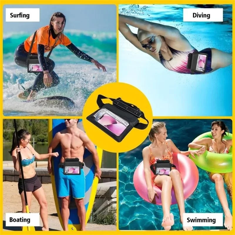 Borsa impermeabile PVC per vita con spugna, per spiaggia, nuoto e pesca, custodia asciutta per telefono, 24,5x18,5 cm - Nero