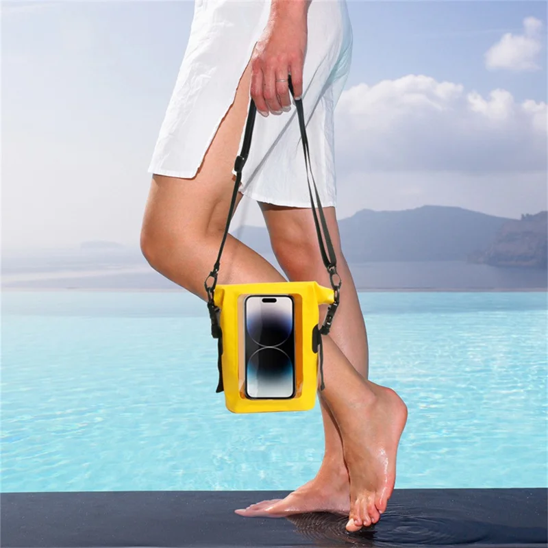 2L Outdoor Swimming Beach Rafting Waterproof Phone Pouch 500D PVC Crossbody Dry Bag - Yellow
