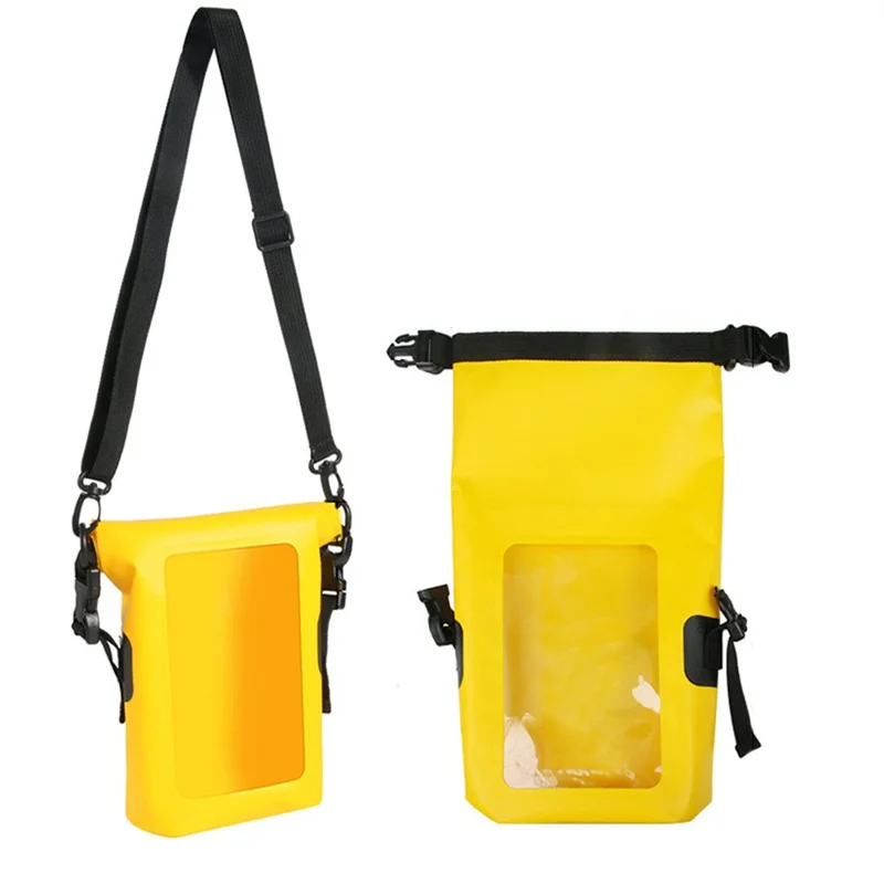 2L Outdoor Swimming Beach Rafting Waterproof Phone Pouch 500D PVC Crossbody Dry Bag - Yellow