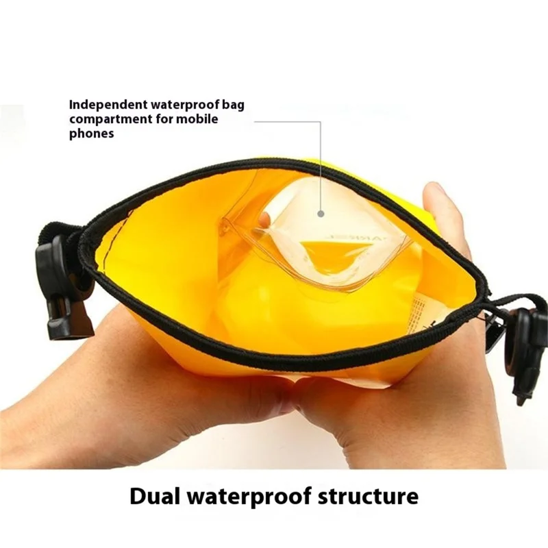 2L Outdoor Swimming Beach Rafting Waterproof Phone Pouch 500D PVC Crossbody Dry Bag - Yellow