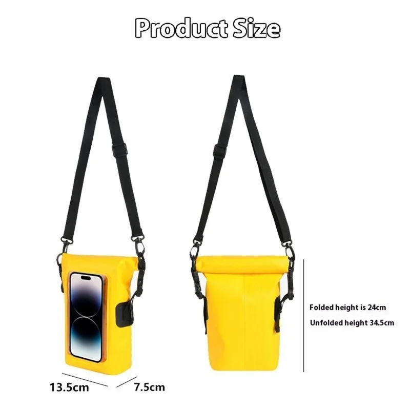 2L Outdoor Swimming Beach Rafting Waterproof Phone Pouch 500D PVC Crossbody Dry Bag - Yellow