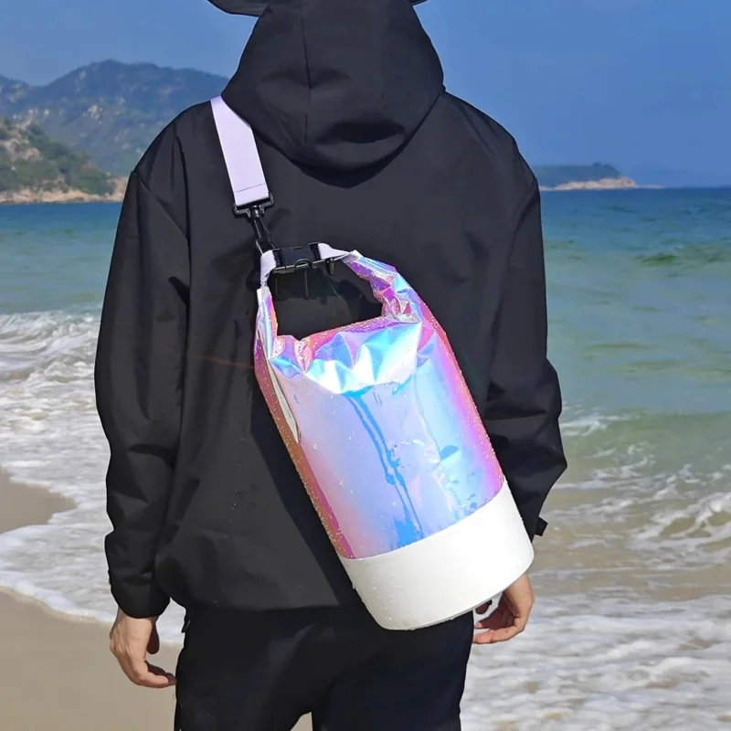 Colorful Waterproof Dry Bag 10L Large Capacity Swimming Beach Outdoor 500D PVC Roll Top Single Shoulder Bag