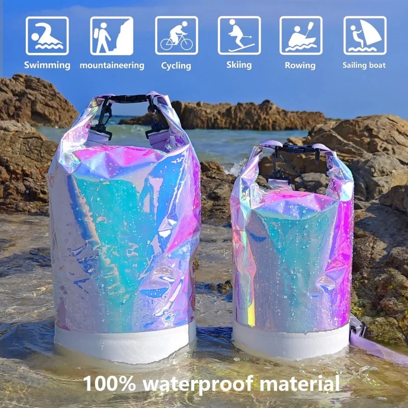 Colorful Waterproof Dry Bag 10L Large Capacity Swimming Beach Outdoor 500D PVC Roll Top Single Shoulder Bag