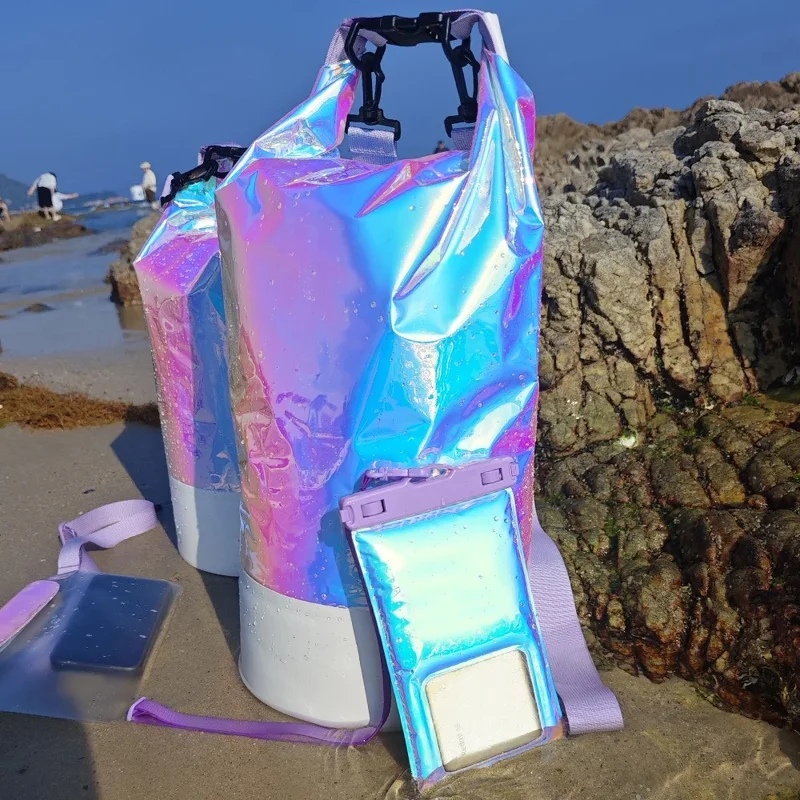 Colorful Waterproof Dry Bag 10L Large Capacity Swimming Beach Outdoor 500D PVC Roll Top Single Shoulder Bag
