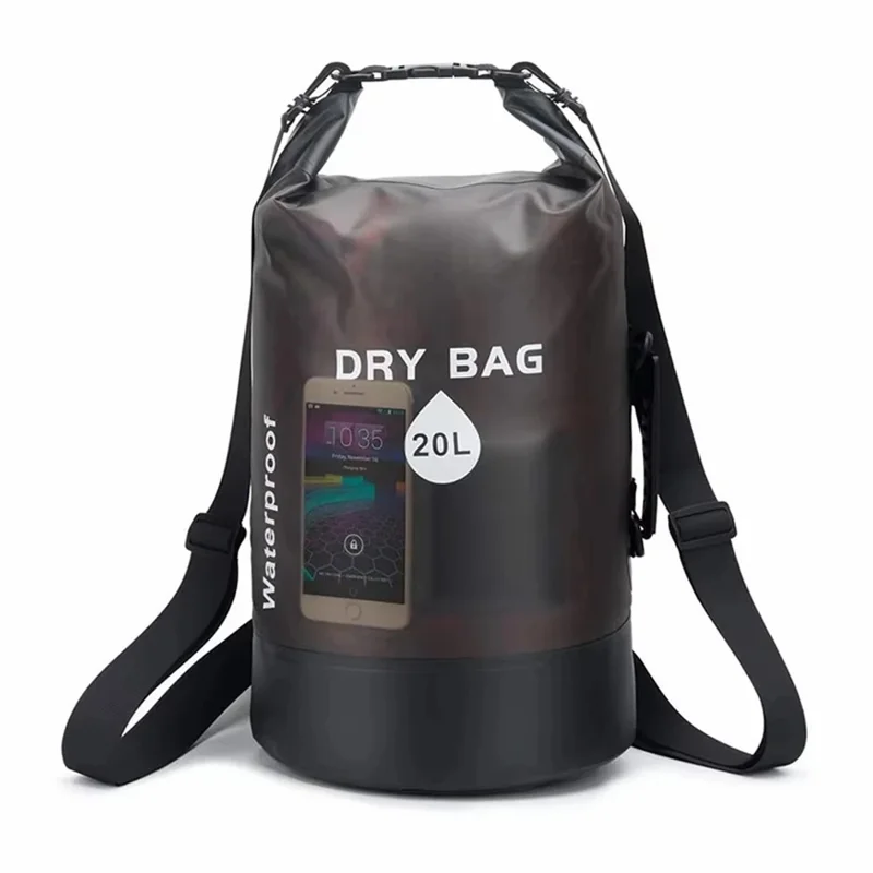 Bolsa Seca Impermeable de 20L de Tela PVC 500D para Exteriores, Natación y Almacenamiento con 2 Correas para Hombros - Negro