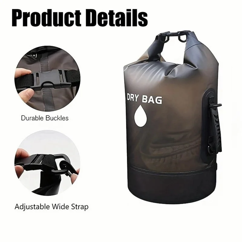 Bolsa Seca Impermeable de 20L de Tela PVC 500D para Exteriores, Natación y Almacenamiento con 2 Correas para Hombros - Negro