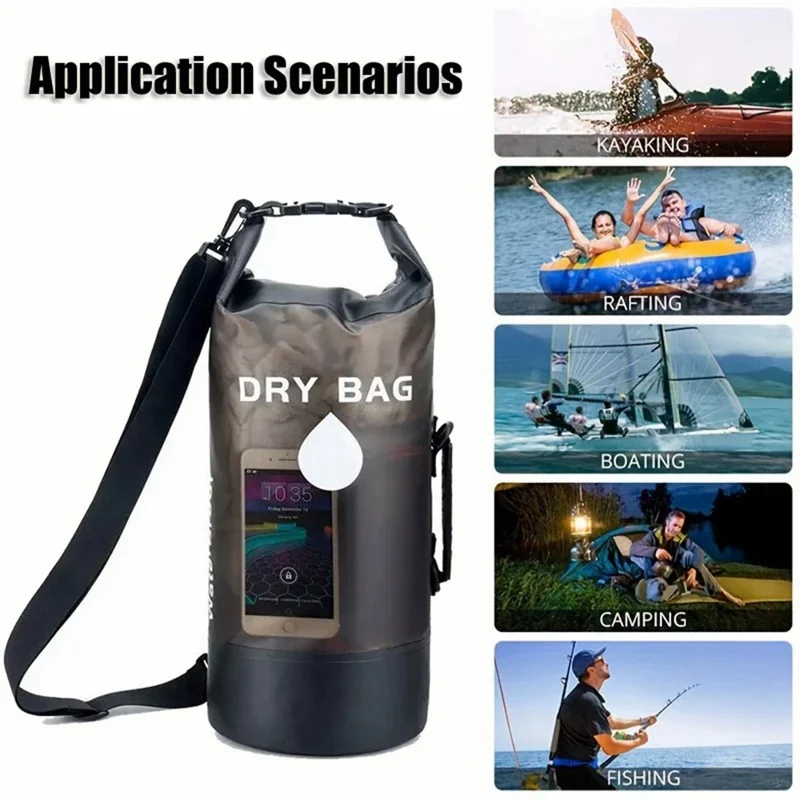 Bolsa Seca Impermeable de 20L de Tela PVC 500D para Exteriores, Natación y Almacenamiento con 2 Correas para Hombros - Negro