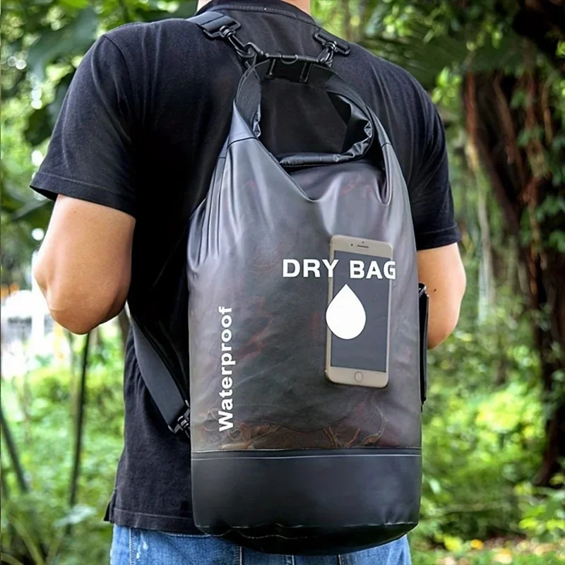 Bolsa Seca Impermeable de 20L de Tela PVC 500D para Exteriores, Natación y Almacenamiento con 2 Correas para Hombros - Negro