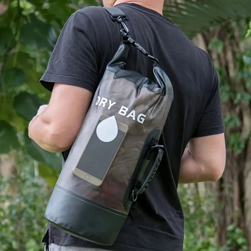 Bolsa Seca Impermeable de 20L de Tela PVC 500D para Exteriores, Natación y Almacenamiento con 2 Correas para Hombros - Negro