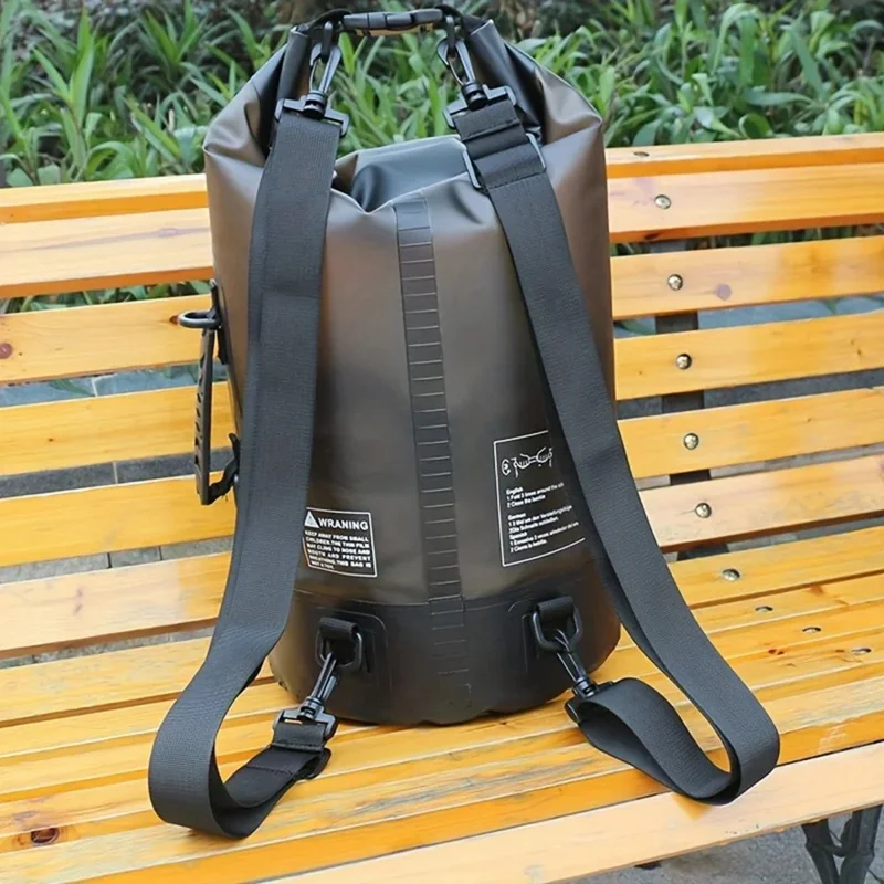 Bolsa Seca Impermeable de 20L de Tela PVC 500D para Exteriores, Natación y Almacenamiento con 2 Correas para Hombros - Negro