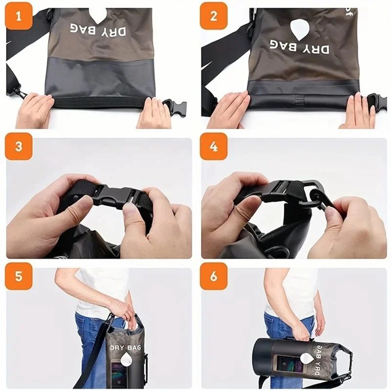 Bolsa Seca Impermeable de 20L de Tela PVC 500D para Exteriores, Natación y Almacenamiento con 2 Correas para Hombros - Negro