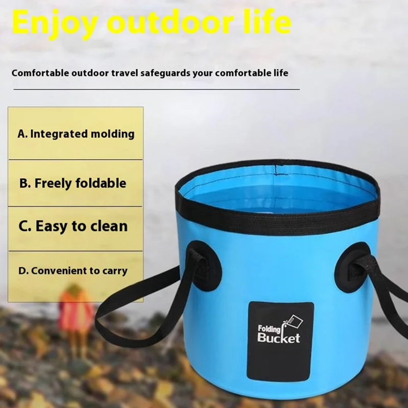 Balde de Água Dobrável para Exterior de 12L com Alças Duplas - Balde Portátil para Pesca, Lavagem de Carro - Tamanho P - Azul Céu