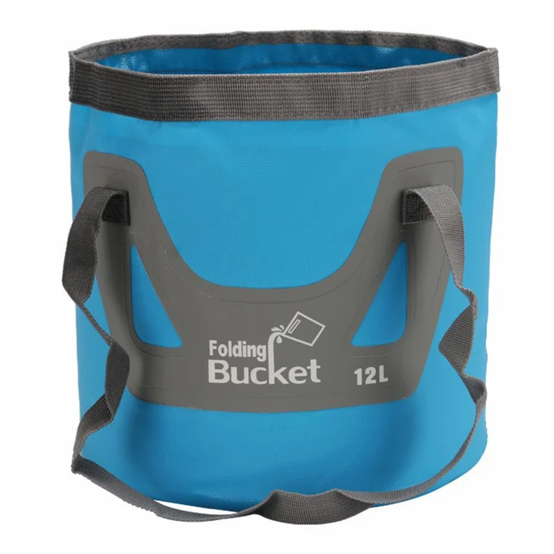 Verbesserte Version 12L Outdoor Klappbarer Wassereimer mit Doppelgriffen Tragbarer Angelkübel Faltbarer Autowäsche-Eimer - Blau