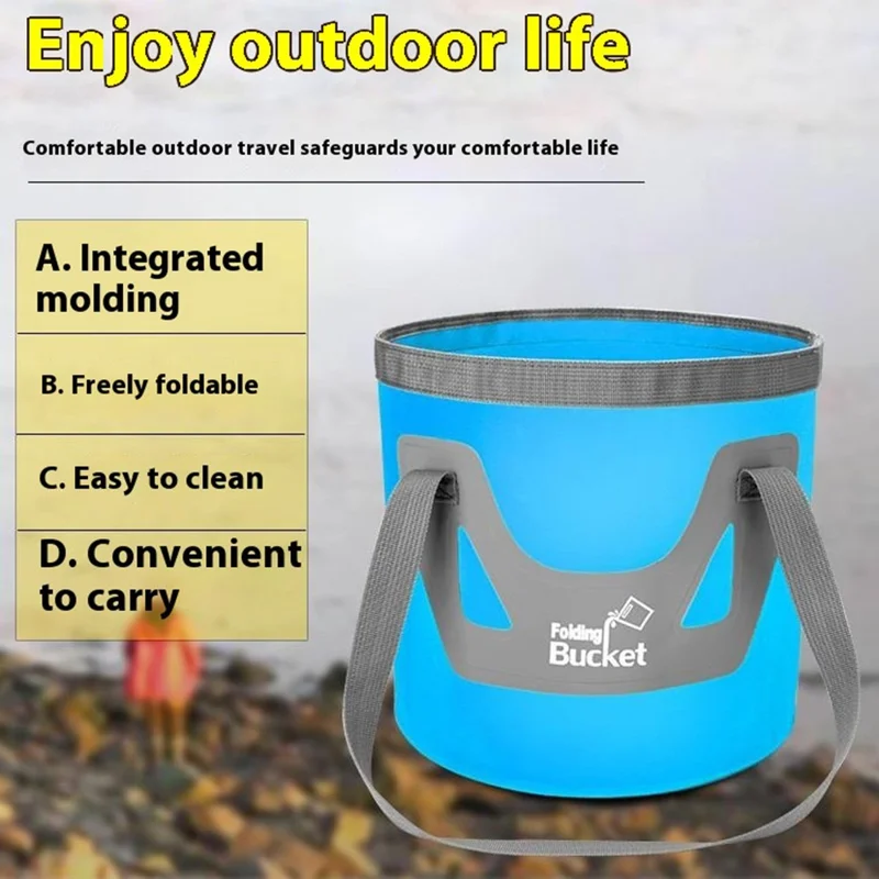 Verbesserte Version 12L Outdoor Klappbarer Wassereimer mit Doppelgriffen Tragbarer Angelkübel Faltbarer Autowäsche-Eimer - Blau
