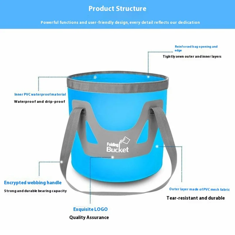 Verbesserte Version 12L Outdoor Klappbarer Wassereimer mit Doppelgriffen Tragbarer Angelkübel Faltbarer Autowäsche-Eimer - Blau