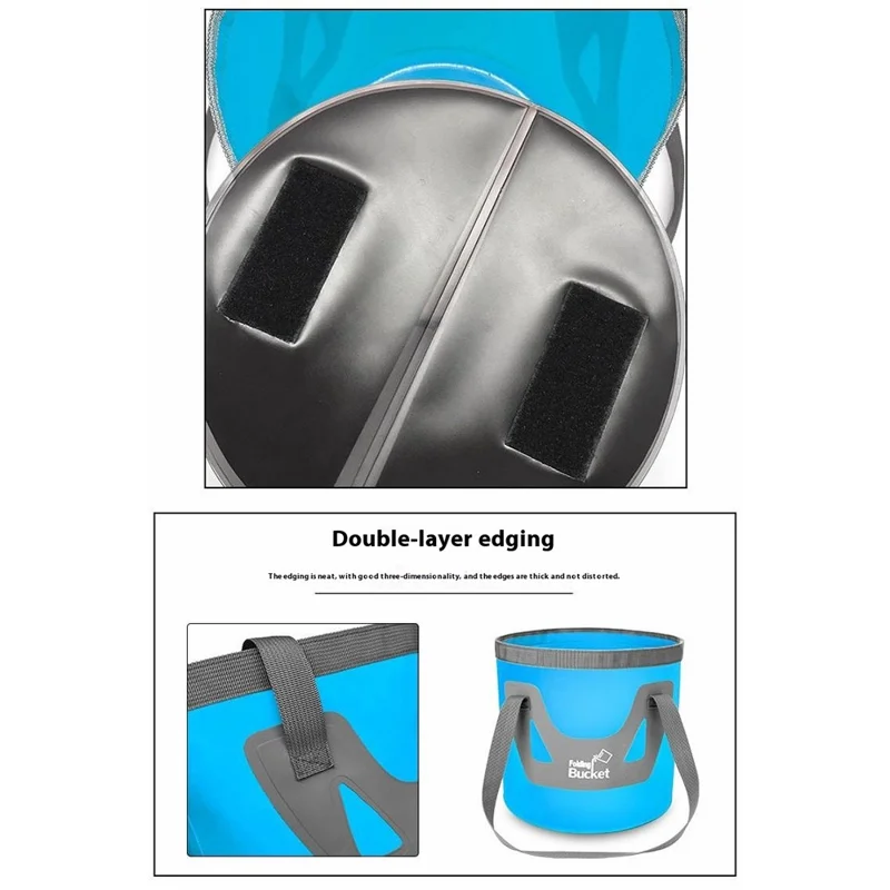 Verbesserte Version 12L Outdoor Klappbarer Wassereimer mit Doppelgriffen Tragbarer Angelkübel Faltbarer Autowäsche-Eimer - Blau