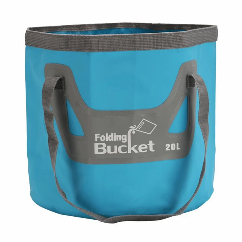20L Upgraded Outdoor Foldable Water Bucket 500D Fabric Portable Fishing Bucket Car Wash Water Container - Blue