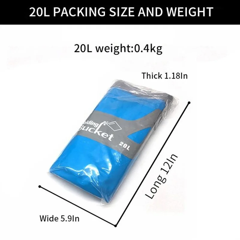 20L Upgraded Outdoor Foldable Water Bucket 500D Fabric Portable Fishing Bucket Car Wash Water Container - Blue