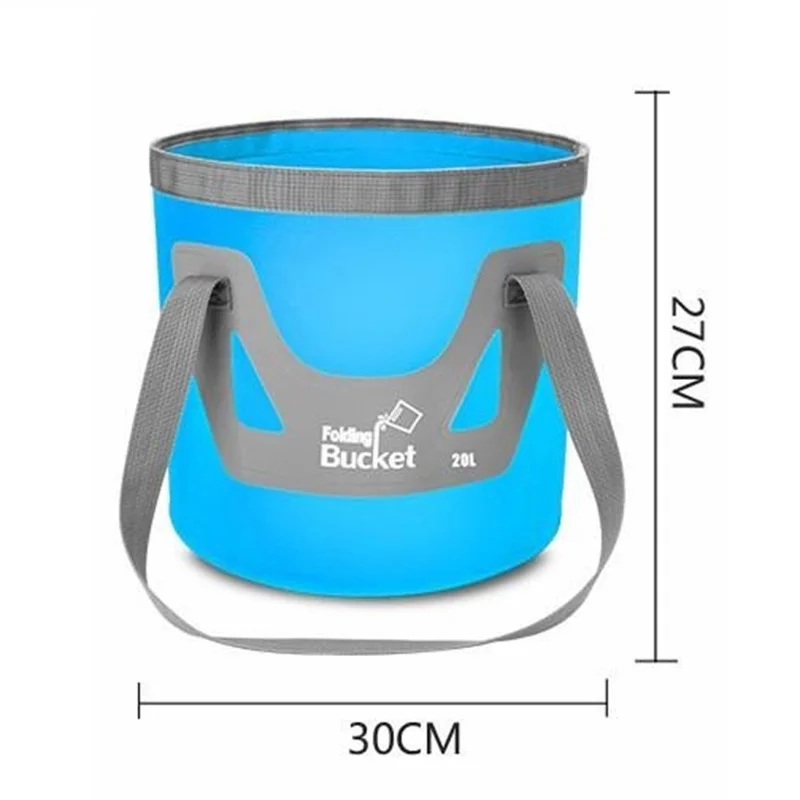 20L Upgraded Outdoor Foldable Water Bucket 500D Fabric Portable Fishing Bucket Car Wash Water Container - Blue