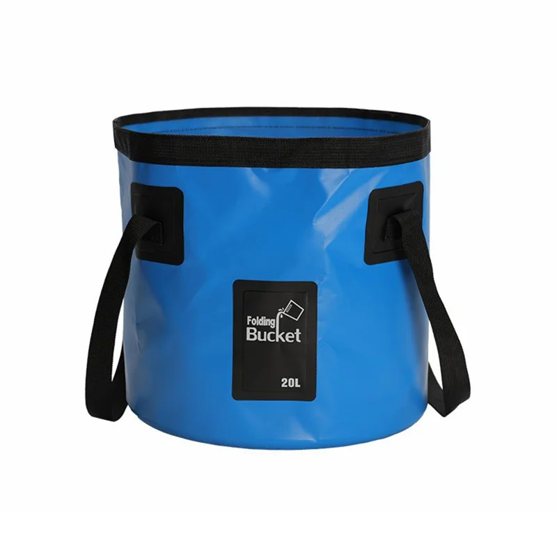 20L Tragbarer Angelkübel mit quadratischem Griff und Flicken - Faltbarer Outdoor-Wassereimer zum Autowaschen - Himmelblau