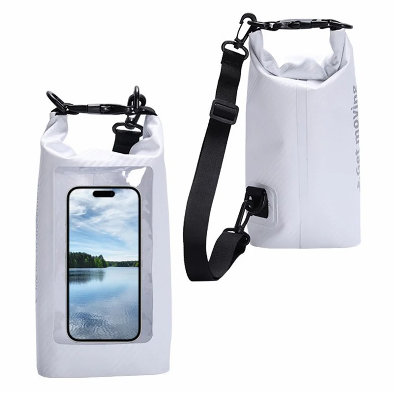 2L Carbon Fiber Waterproof Dry Bag Touch Screen PVC Clear Window Roll Top Swimming Phone Storage Bag - White