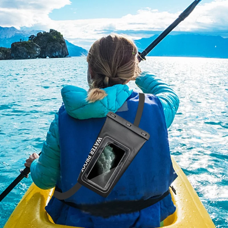 2L Wasserdichter Dry Bag für Wandern, Rafting, Surfen und Kayaking - Outdoor Sports PVC Touchscreen Handyhülle in Schwarz