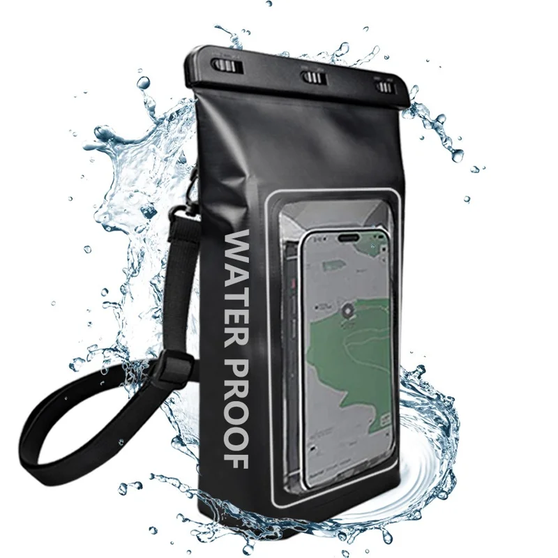 2L Wasserdichter Dry Bag für Wandern, Rafting, Surfen und Kayaking - Outdoor Sports PVC Touchscreen Handyhülle in Schwarz