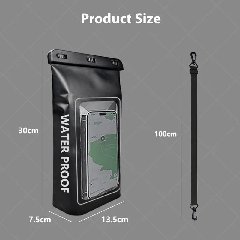 2L Wasserdichter Dry Bag für Wandern, Rafting, Surfen und Kayaking - Outdoor Sports PVC Touchscreen Handyhülle in Schwarz