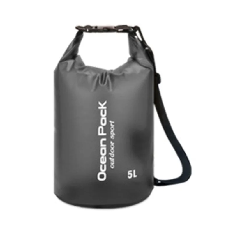 5L Outdoor Sports Waterproof Dry Bag PVC Beach Swimming Rafting Kayaking Boating Storage Bag with 1 Shoulder Strap - Black