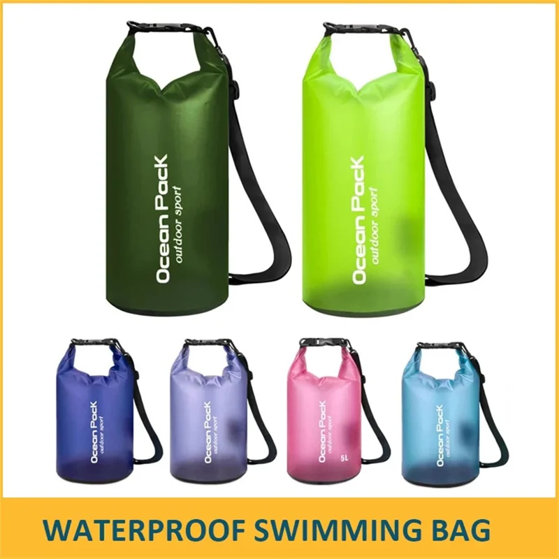 5L Outdoor Sports Waterproof Dry Bag PVC Beach Swimming Rafting Kayaking Boating Storage Bag with 1 Shoulder Strap - Black