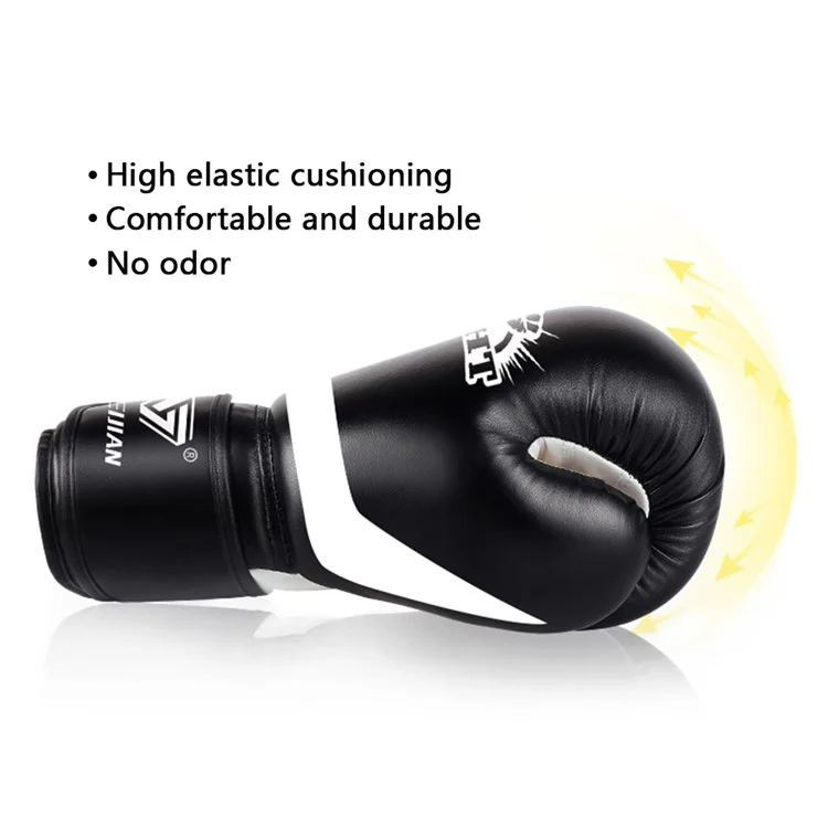 AIBEIJIAN 8oz Sports Boxing Gloves Muay Thai MMA Training Workout Kickboxing PU Mitts - Black