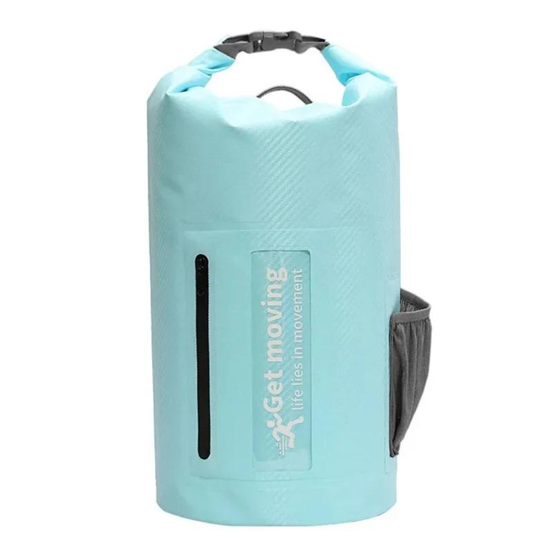 10L Carbon Fiber Texture Waterproof Dry Bag Beach Swim Drifting Outdoor Barrel Bag with Dual Shoulder Strap - Baby Blue