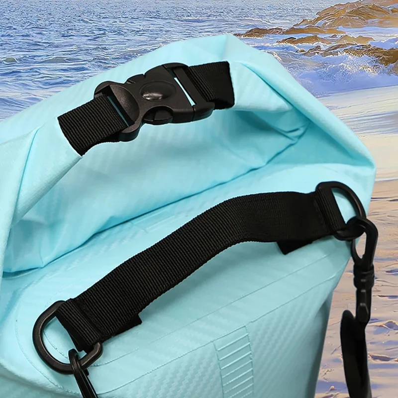 10L Carbon Fiber Texture Waterproof Dry Bag Beach Swim Drifting Outdoor Barrel Bag with Dual Shoulder Strap - Baby Blue